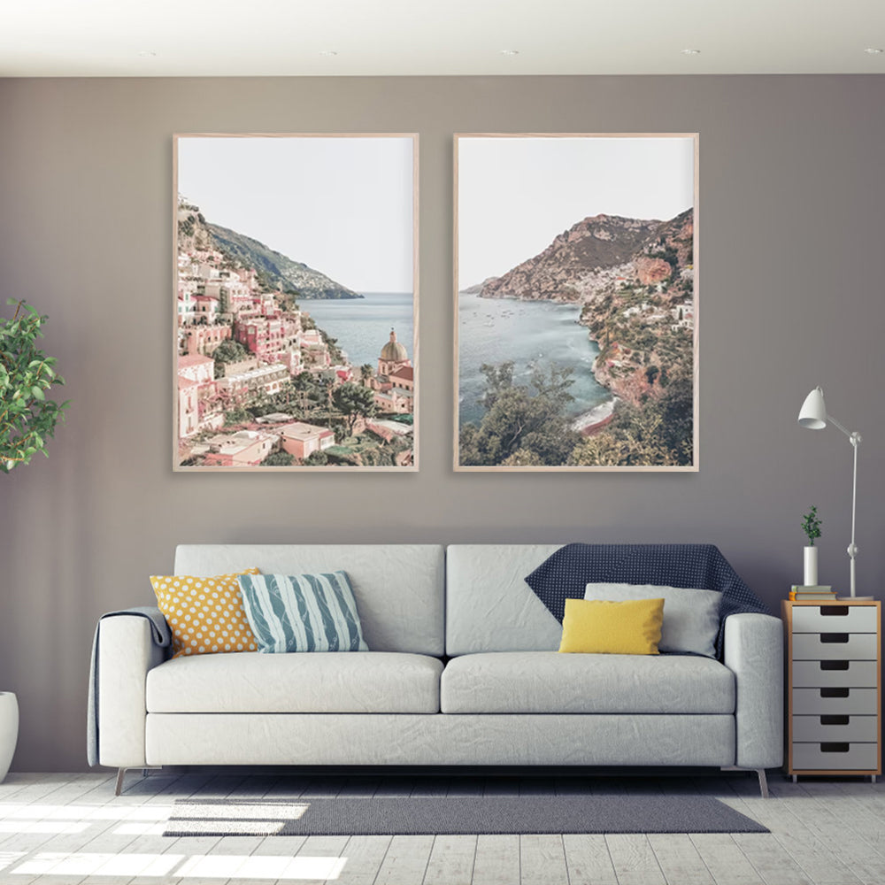 90cmx135cm Italy Positano 2 Sets Wood Frame Canvas Wall Art