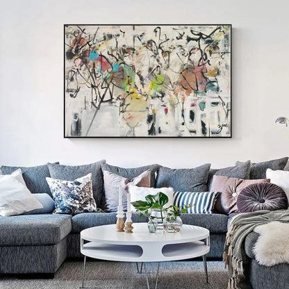 90cmx135cm Abstract White Dream Black Frame Canvas Wall Art