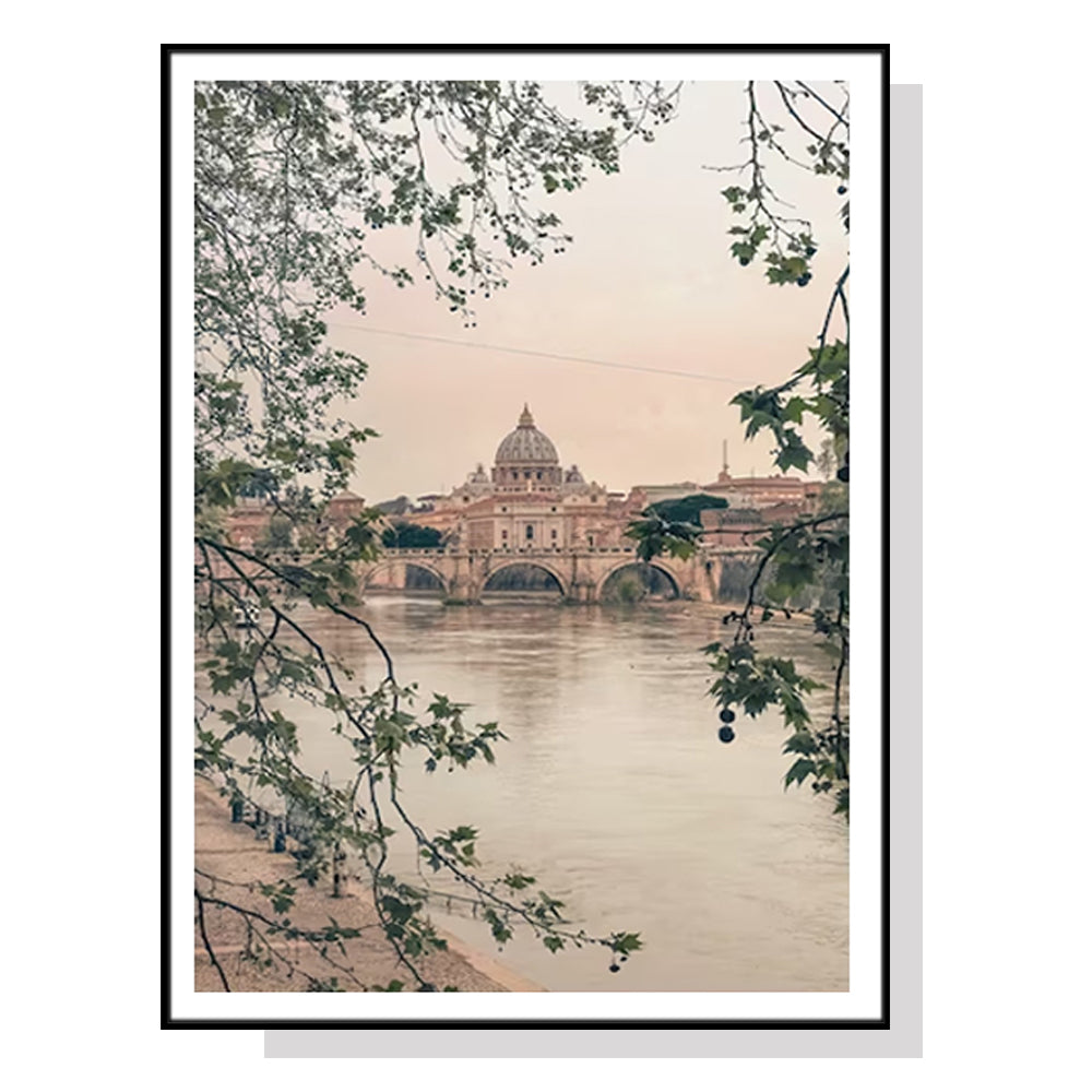 90cmx135cm Rome City Black Frame Canvas Wall Art