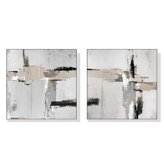 40cmx40cm Neutral Abstract 2 Sets White Frame Canvas Wall Art