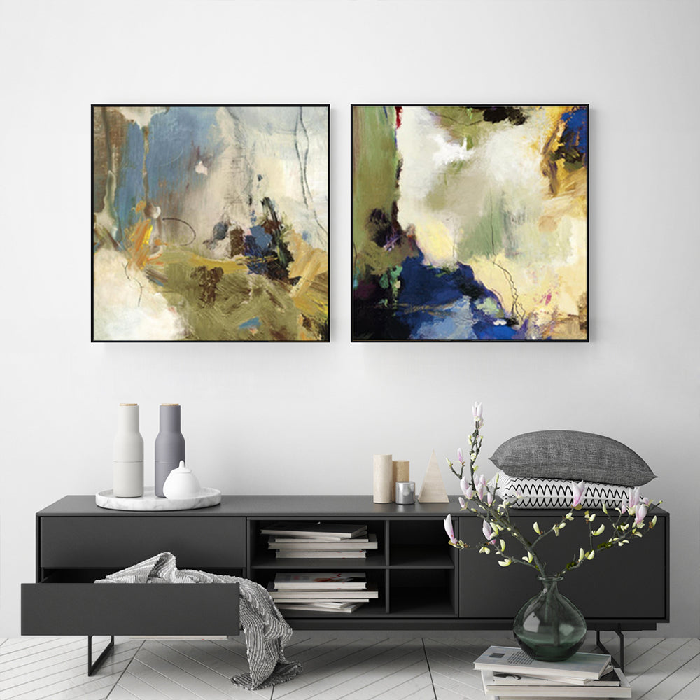 40cmx40cm Abstract Blue 2 Sets Black Frame Canvas Wall Art