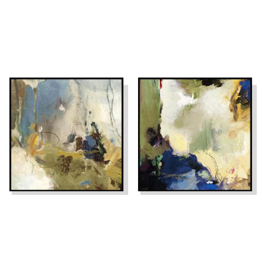 80cmx80cm Abstract Blue 2 Sets Black Frame Canvas Wall Art