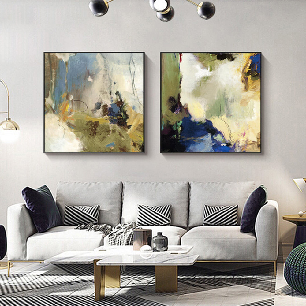 70cmx70cm Abstract Blue 2 Sets Black Frame Canvas Wall Art