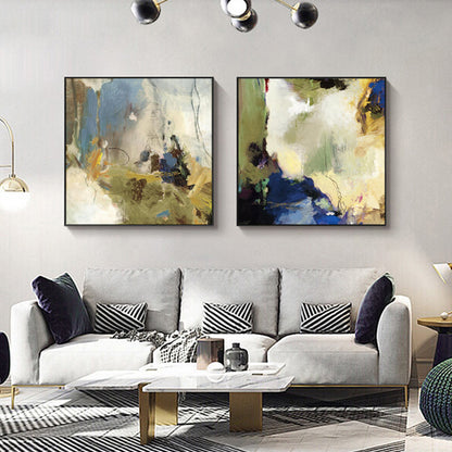 70cmx70cm Abstract Blue 2 Sets Black Frame Canvas Wall Art