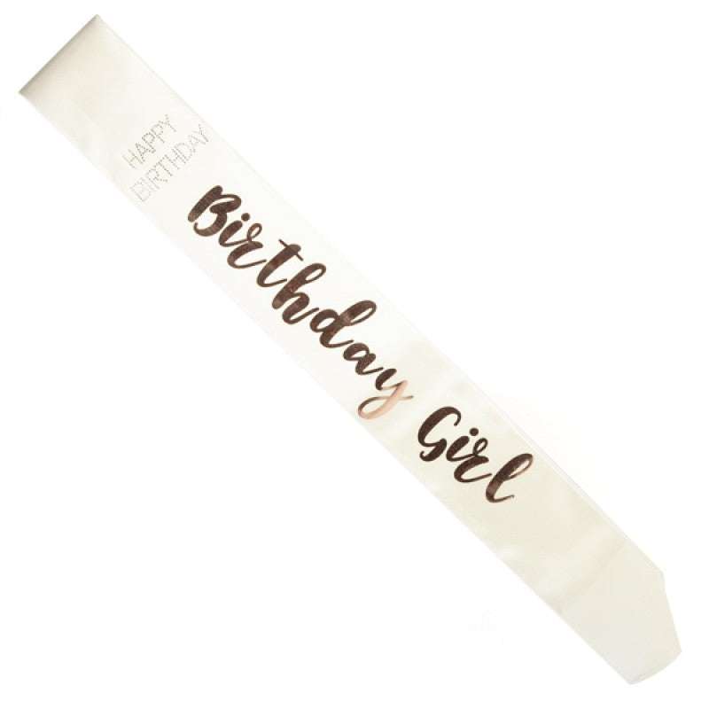 Birthday Girl Rose Gold White Sash