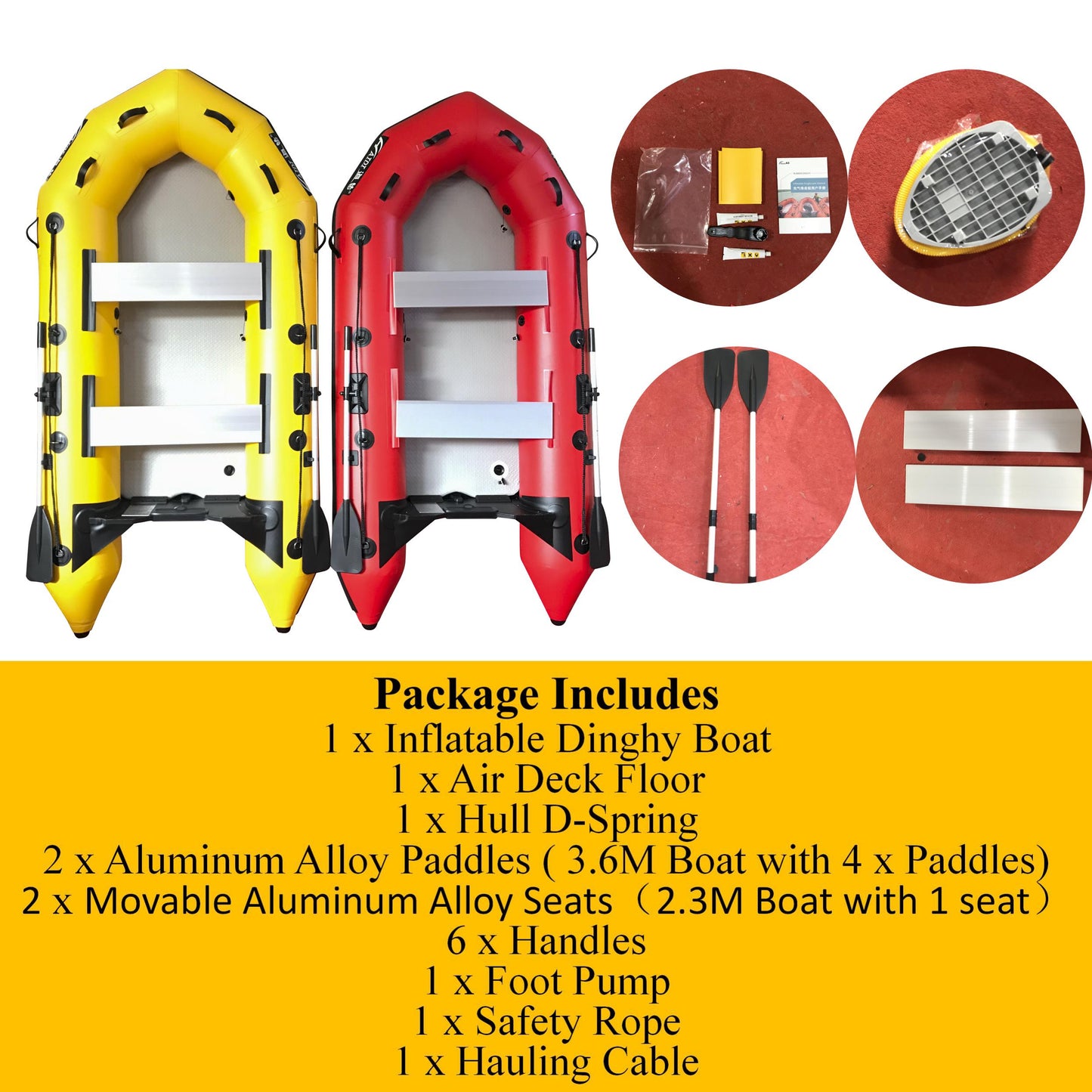 2.3m Inflatable Dinghy Boat Tender Pontoon Rescue- Yellow