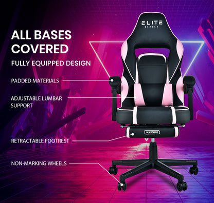 OVERDRIVE Gaming Chair Pink Racing Computer Office Ergonomic Reclining Footrest