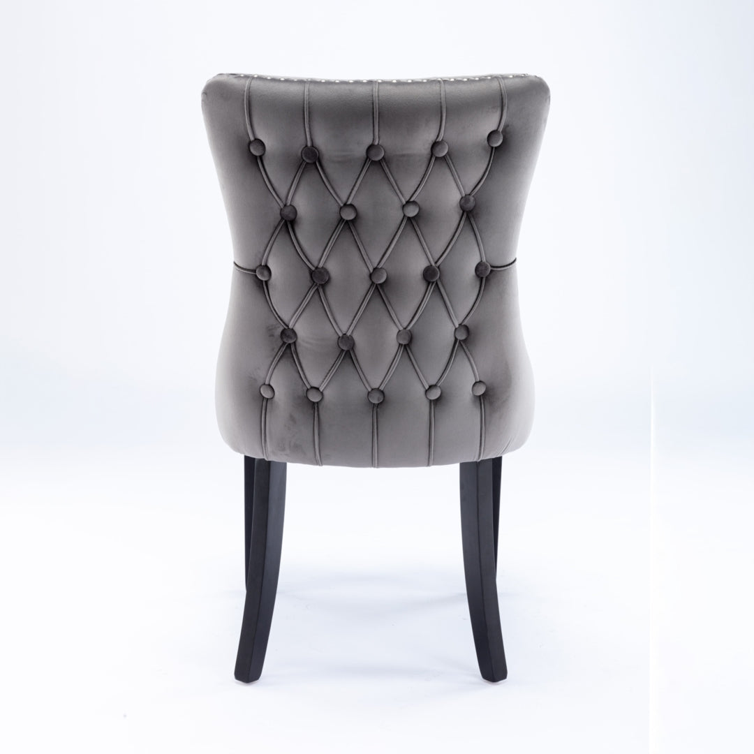 6x Velvet Upholstered Dining Chairs Tufted Wingback Side Chair with Studs Trim Solid Wood Legs for Kitchen