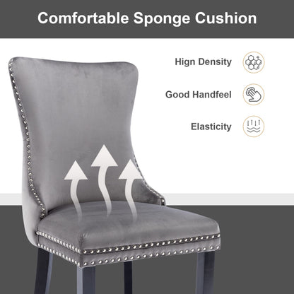 6x Velvet Upholstered Dining Chairs Tufted Wingback Side Chair with Studs Trim Solid Wood Legs for Kitchen