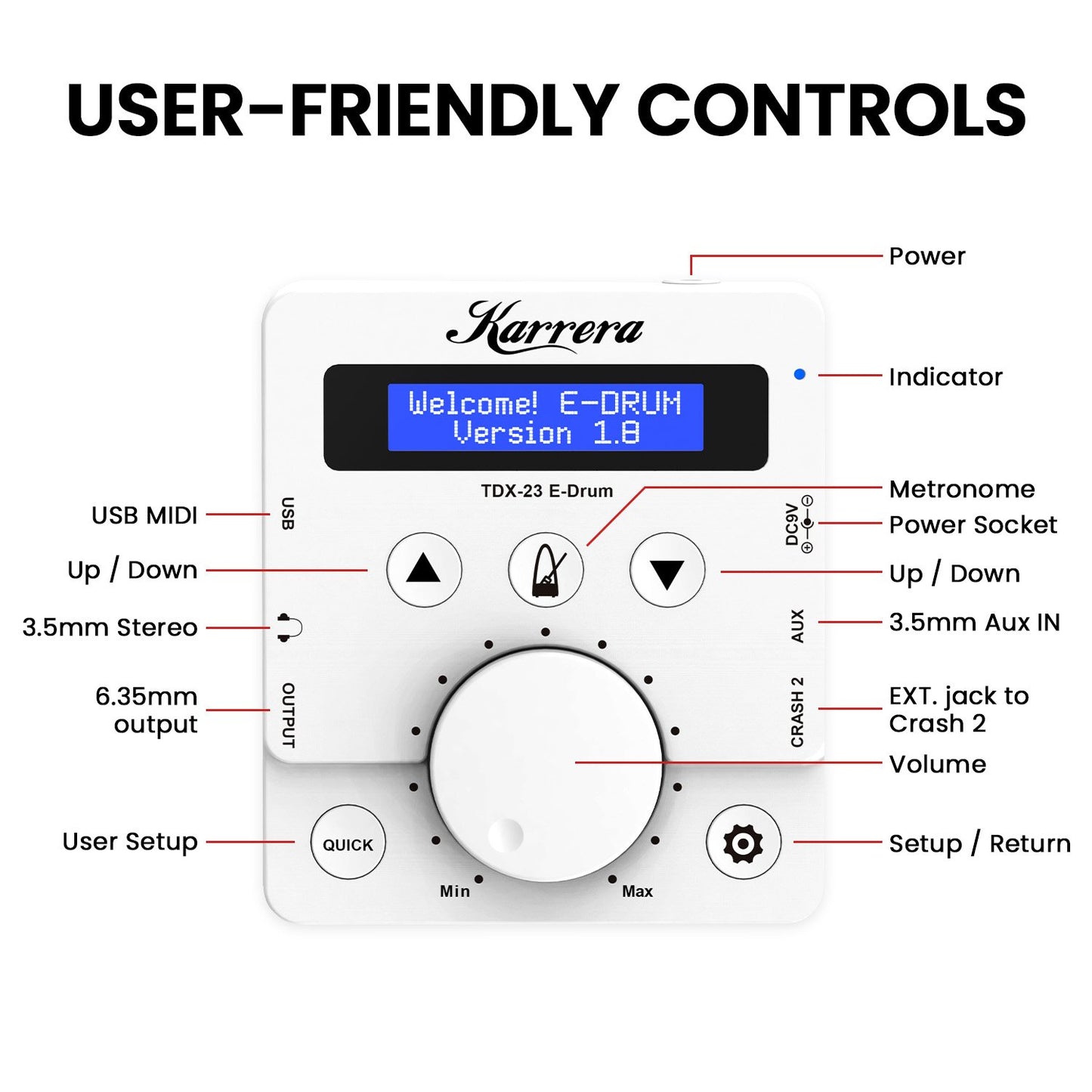 Karrera X23 Electronic Drum Kit With Quiet Mesh Drum Heads, Editable Sound Kits, Kick Pedal And Silicone Kick Drum, Usb Midi And 420 Sound