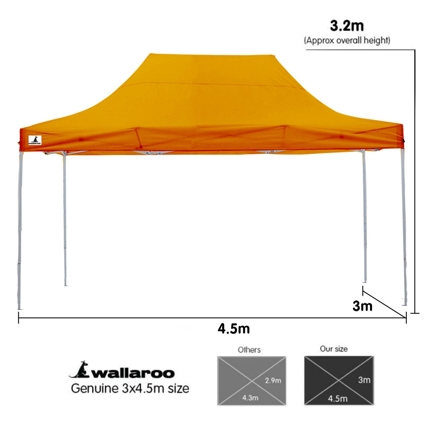 Wallaroo Gazebo Tent Marquee 3x4.5m PopUp Outdoor Orange