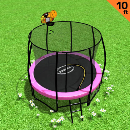 Kahuna 10ft Outdoor Trampoline With Safety Enclosure Pad Ladder Basketball Hoop Set Pink