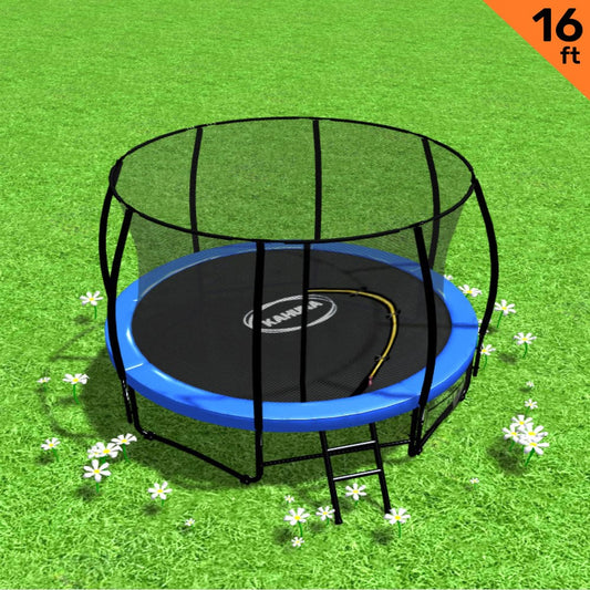 Kahuna 16ft Trampoline Free Ladder Spring Mat Net Safety Pad Cover Round Enclosure - Blue