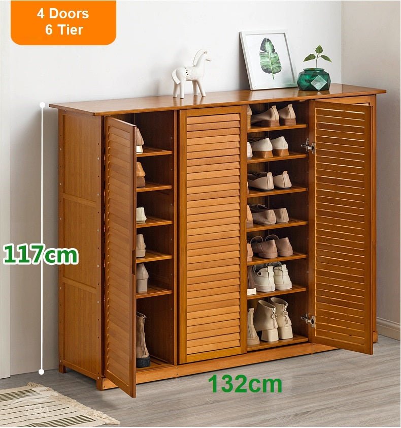 4 Doors 6 Tier without Drawer Tier Bamboo Large Capacity Storage Hallway Shelf Shoe Rack Cabinet