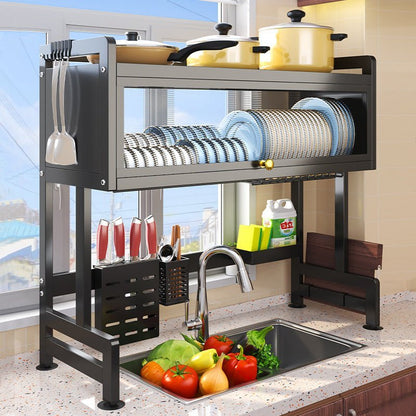 85cm Double Tier Enclosed Dish Drying Rack Holder Drain caddy Kitchen Drainer Storage Over Sink Organiser Storage