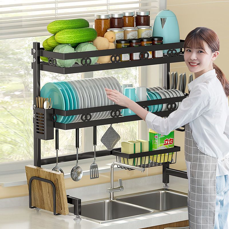 95cm Double Tier Dish Drying Rack Holder Drain caddy Kitchen Drainer Storage Over Sink Organiser