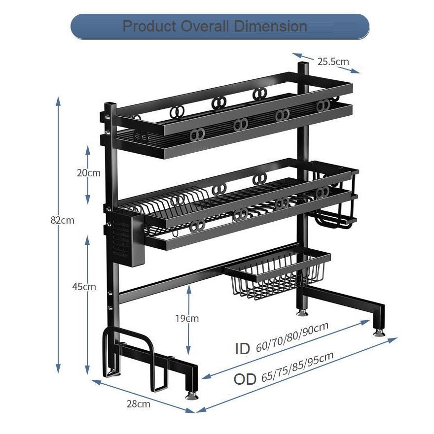 95cm Double Tier Dish Drying Rack Holder Drain caddy Kitchen Drainer Storage Over Sink Organiser