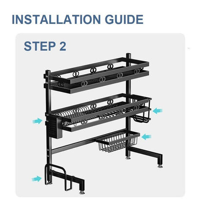 95cm Double Tier Dish Drying Rack Holder Drain caddy Kitchen Drainer Storage Over Sink Organiser