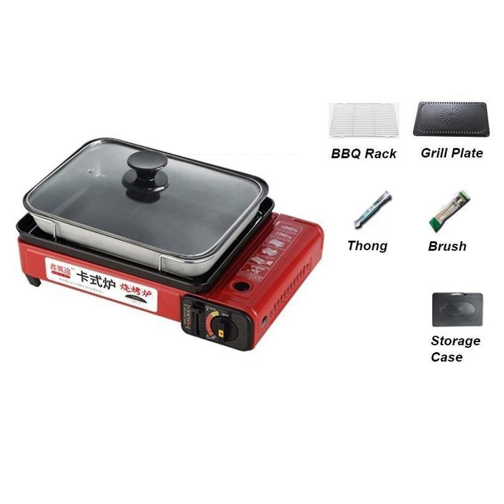 Portable Gas Stove Burner Butane BBQ Camping Gas Cooker With Non Stick Plate Orange