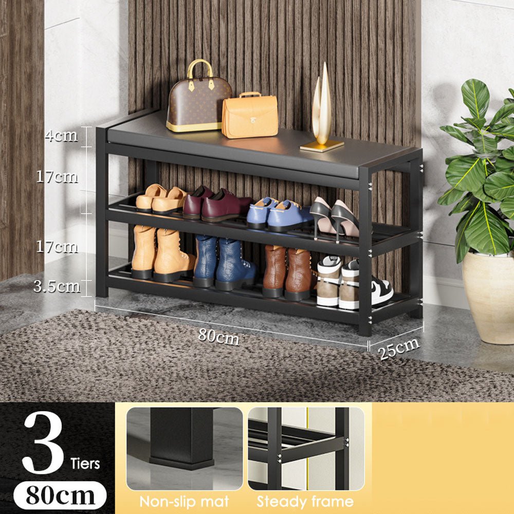 3 Tiers 65cm Width Sturdy Steel Multi-layer Shoe Rack with Bench Entryway Shoe Storage Organizer