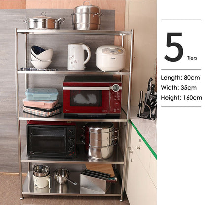 5 Tiers 160cm Height Stainless Steel Kitchen Microwave Oven Storage Rack Multilayer Organizer for Cookware