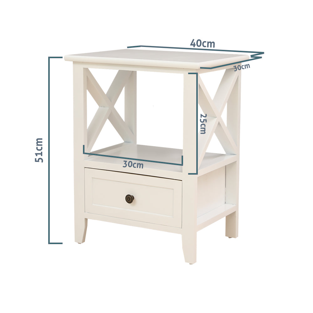 2-tier Bedside Table with Storage Drawer 2 PC &#8211; Rustic White