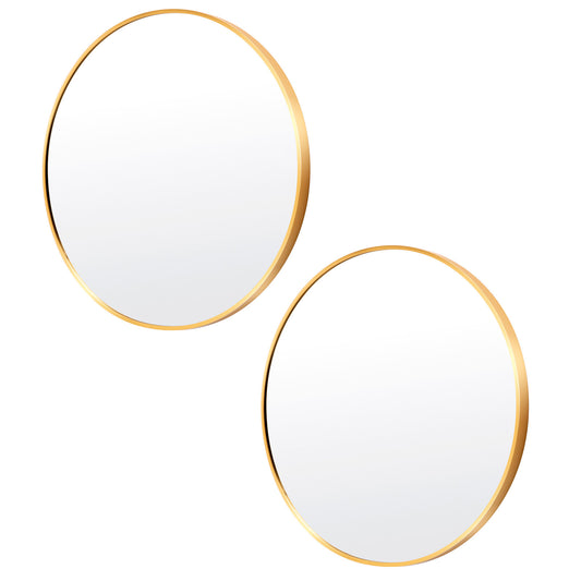 2 Set La Bella Gold Wall Mirror Round Aluminum Frame Makeup Decor Bathroom Vanity 80cm