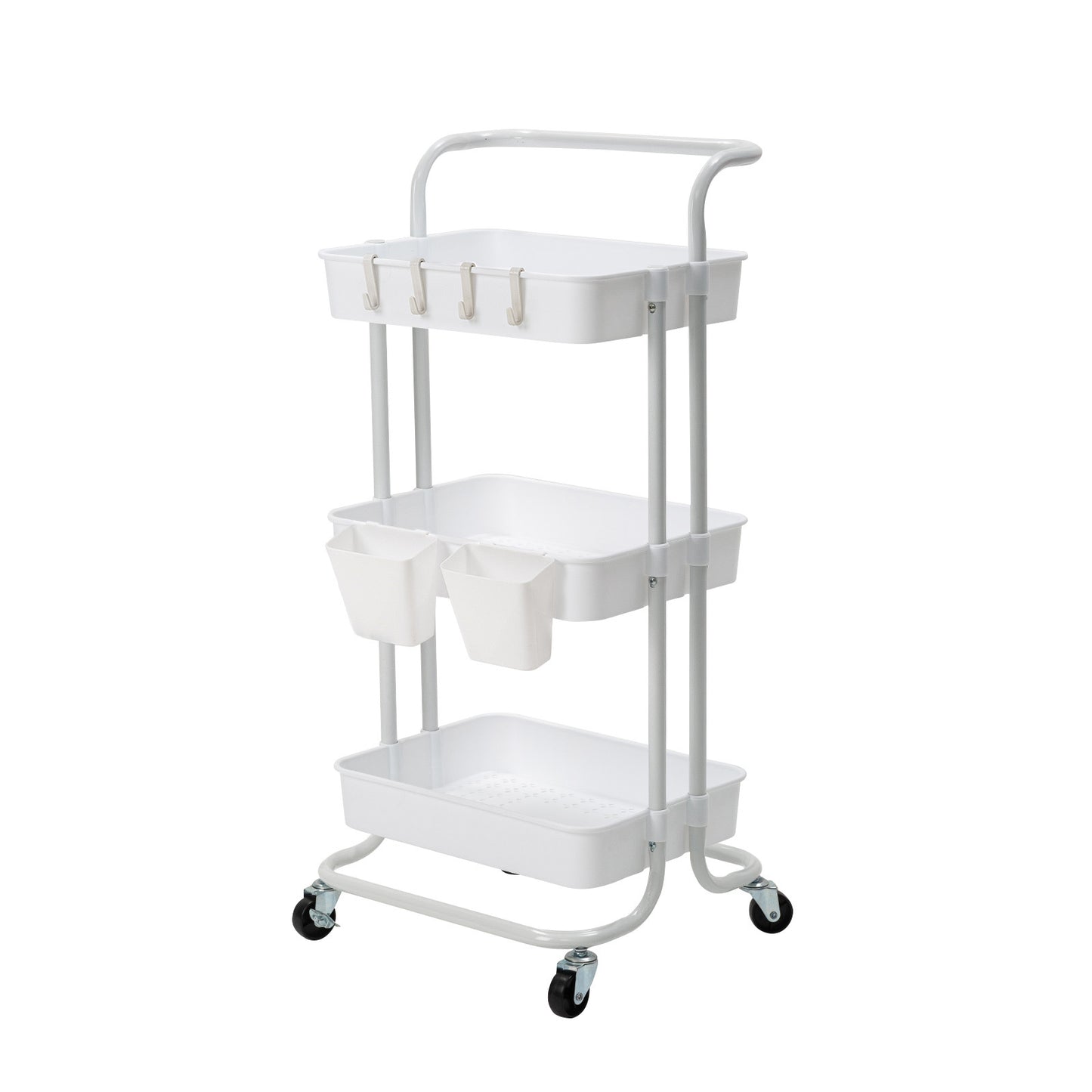 Kandoka 3 Tier White Trolley Cart Storage Utility Rack Organiser Swivel Kitchen