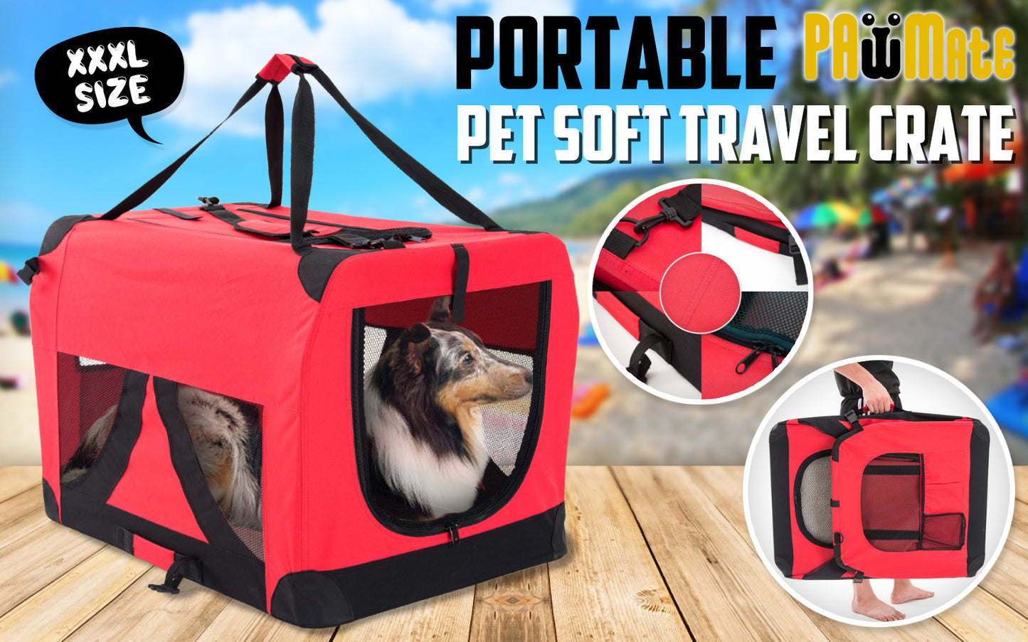 Paw Mate Red Portable Soft Dog Cage Crate Carrier XXXL