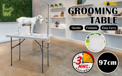 Paw Mat 97cm White Dog Cat Pet Grooming Salon Table Foldable Carry Height Adjustable