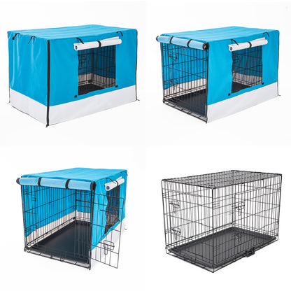 Paw Mate Wire Dog Cage Foldable Crate Kennel 30in with Tray + Blue Cover Combo