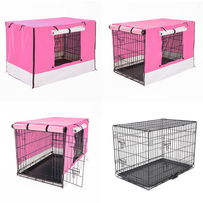 Paw Mate Wire Dog Cage Foldable Crate Kennel 48in with Tray + Pink Cover Combo