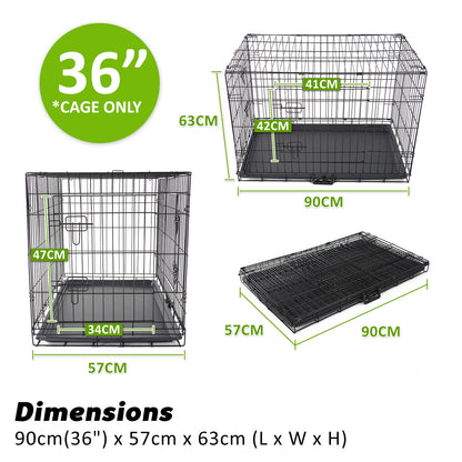 Paw Mate Wire Dog Cage Crate 36in with Tray + Cushion Mat + Blue Cover Combo