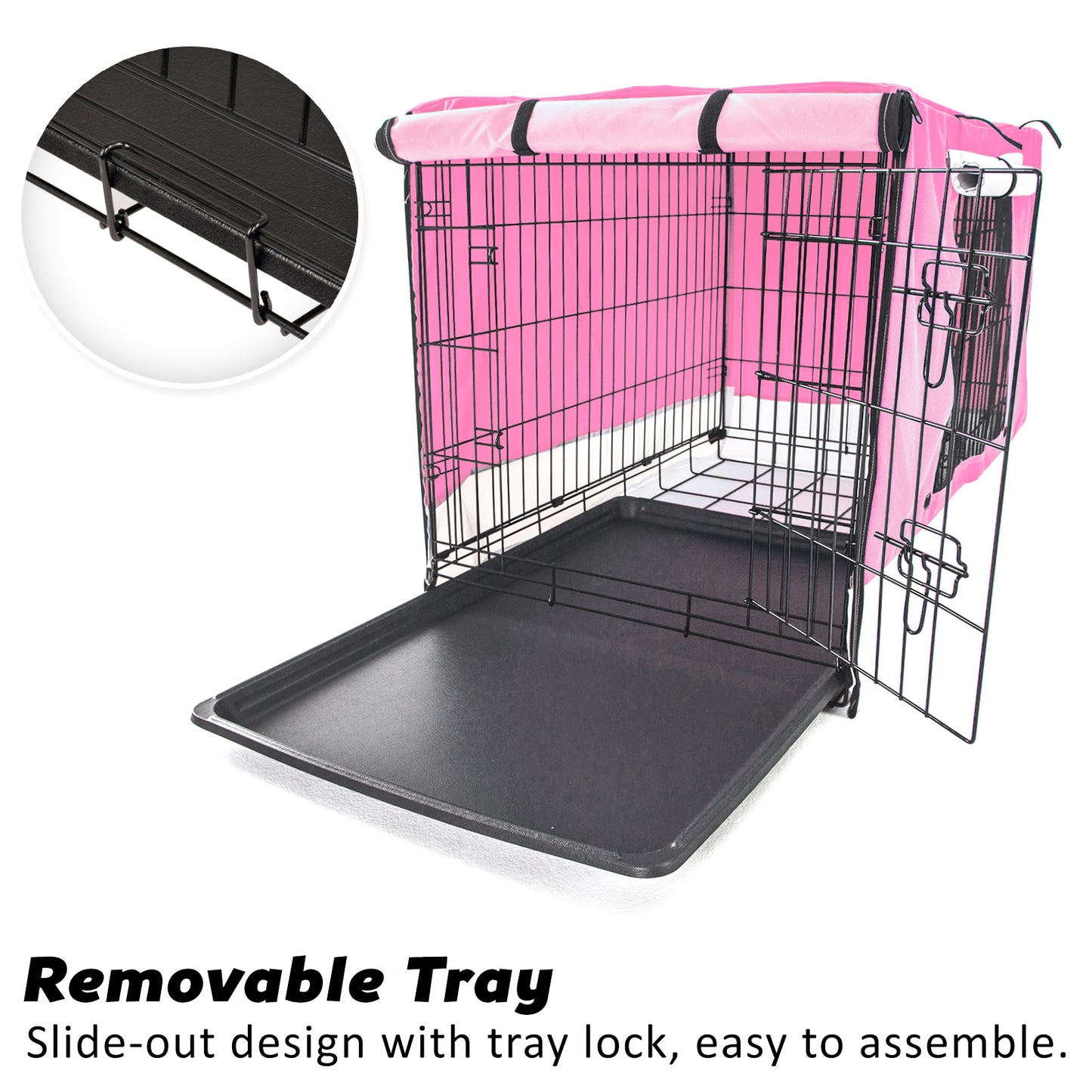 Paw Mate Wire Dog Cage Crate 42in with Tray + Cushion Mat + Pink Cover Combo