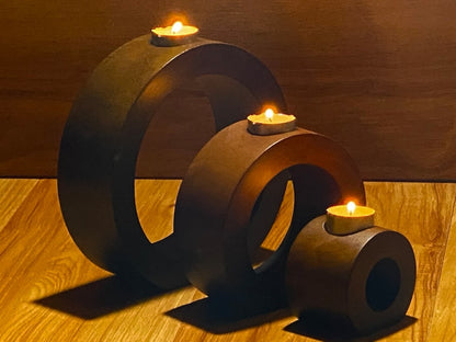 Candle holder set of 3 concentric wooden designed stye