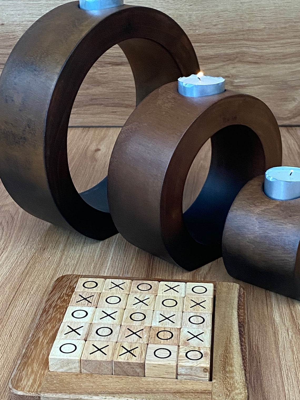 Candle holder set of 3 concentric wooden designed stye