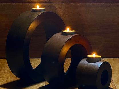 Candle holder set of 3 concentric wooden designed stye