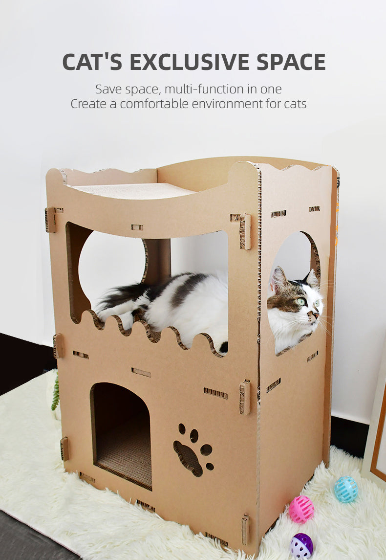 YES4PETS Cat Cardboard House Tower Condo Scratcher Pet Post Furniture Double Storey