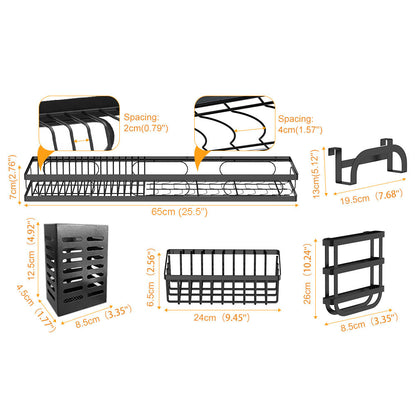 65cm 3 tier Over Single Sink Dish Drying Rack Drainer Kitchen Cutlery Holder Storage Organizer