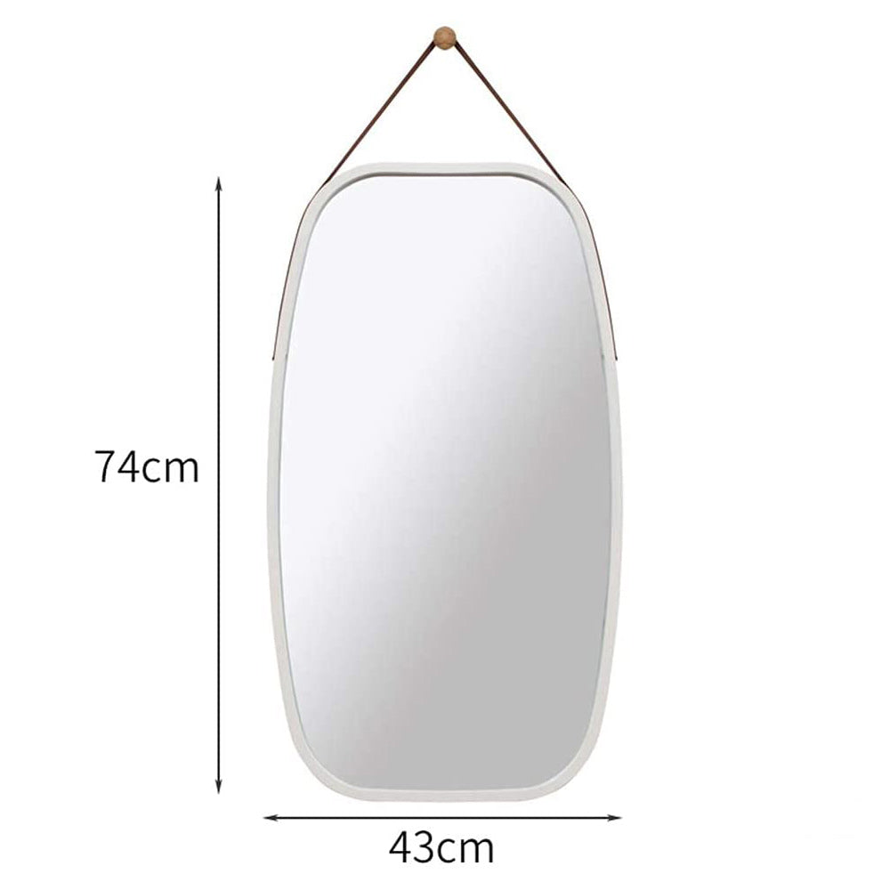 White Bathroom Wall Mount Hanging Bamboo Frame Mirror Adjustable Strap Wall Mirror Home Decor