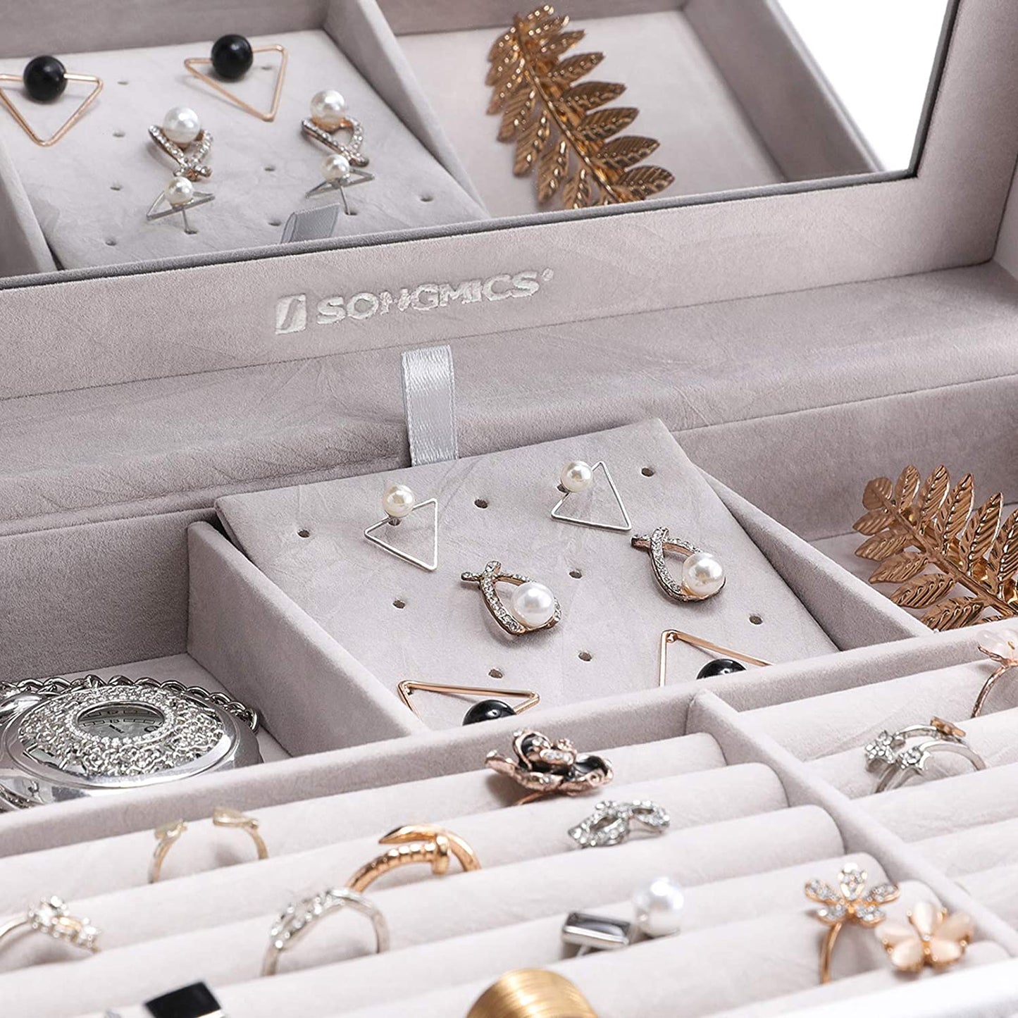 SONGMICS Jewellery White Box with 6 Layers and 5 Drawers