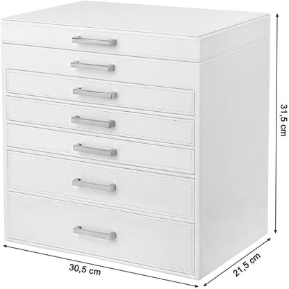 SONGMICS Jewellery White Box with 6 Layers and 5 Drawers