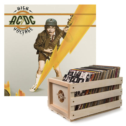 Crosley Record Storage Crate AC/DC High Voltage Vinyl Album Bundle