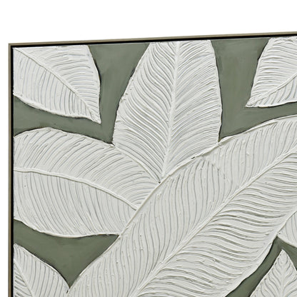 100X100cm Emerald Oasis: Leaves of Serenity Champagne Framed Hand Painted Canvas Wall Art