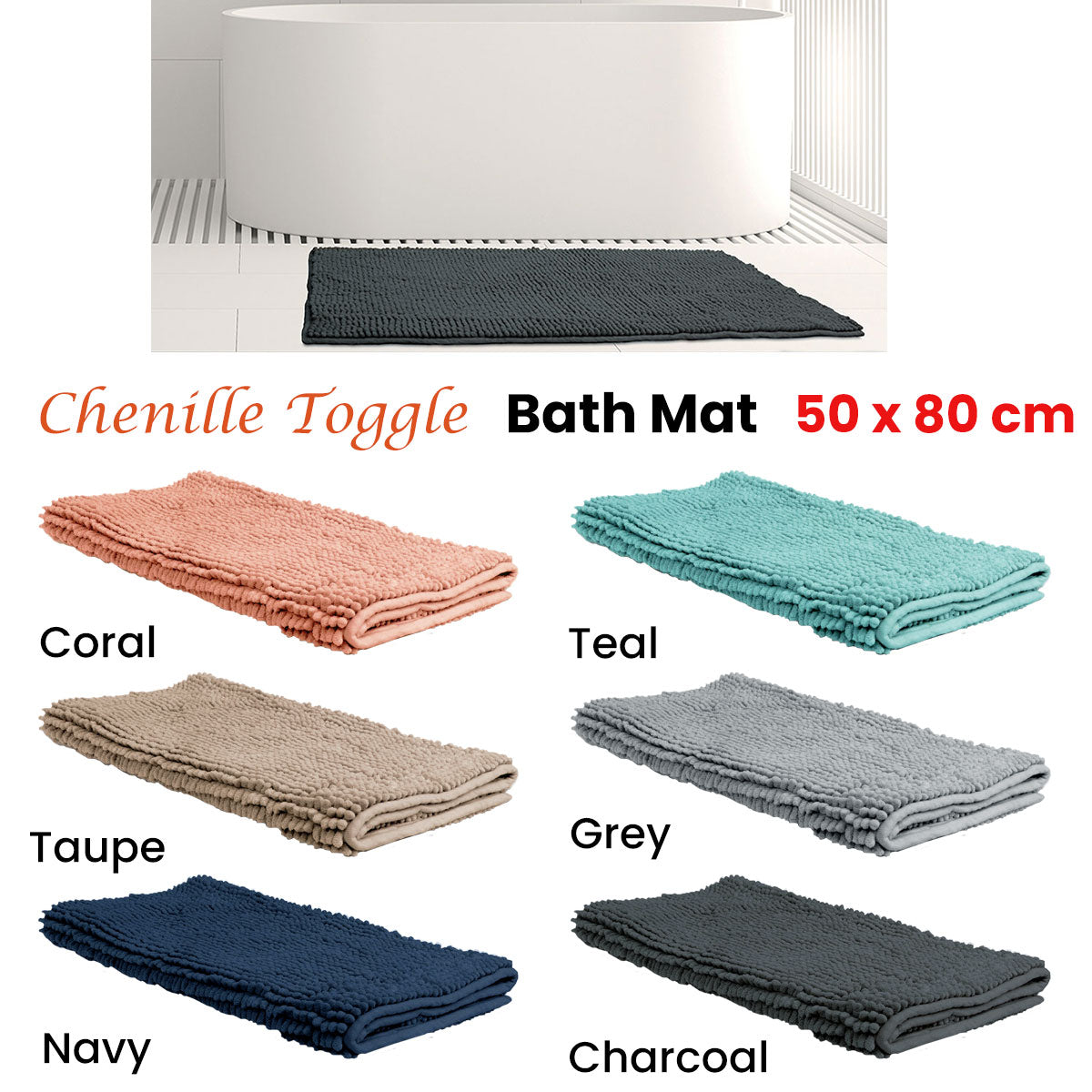 Mat Toggle Chenille Toggle Bath Mat 50 x 80cm Grey – Gift Barn Australia