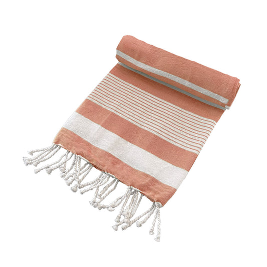 Cotton Rich Large Turkish Beach Towel with Tassels 80cm x 155cm Coral