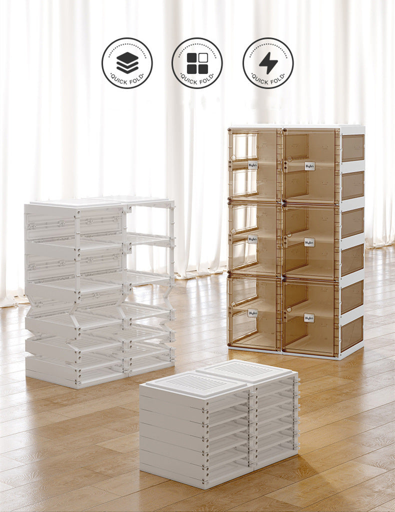 Kylin Cubes Storage Folding Shoe Box With 1 Column, 6 Grids, 3 Brown Door