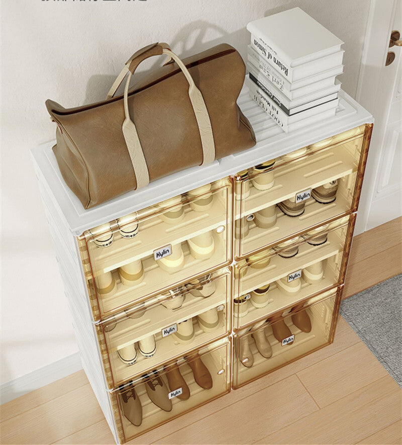 Kylin Cubes Storage Folding Shoe Cabinet With 1 Column & 5 Grids & 3 Brown Door