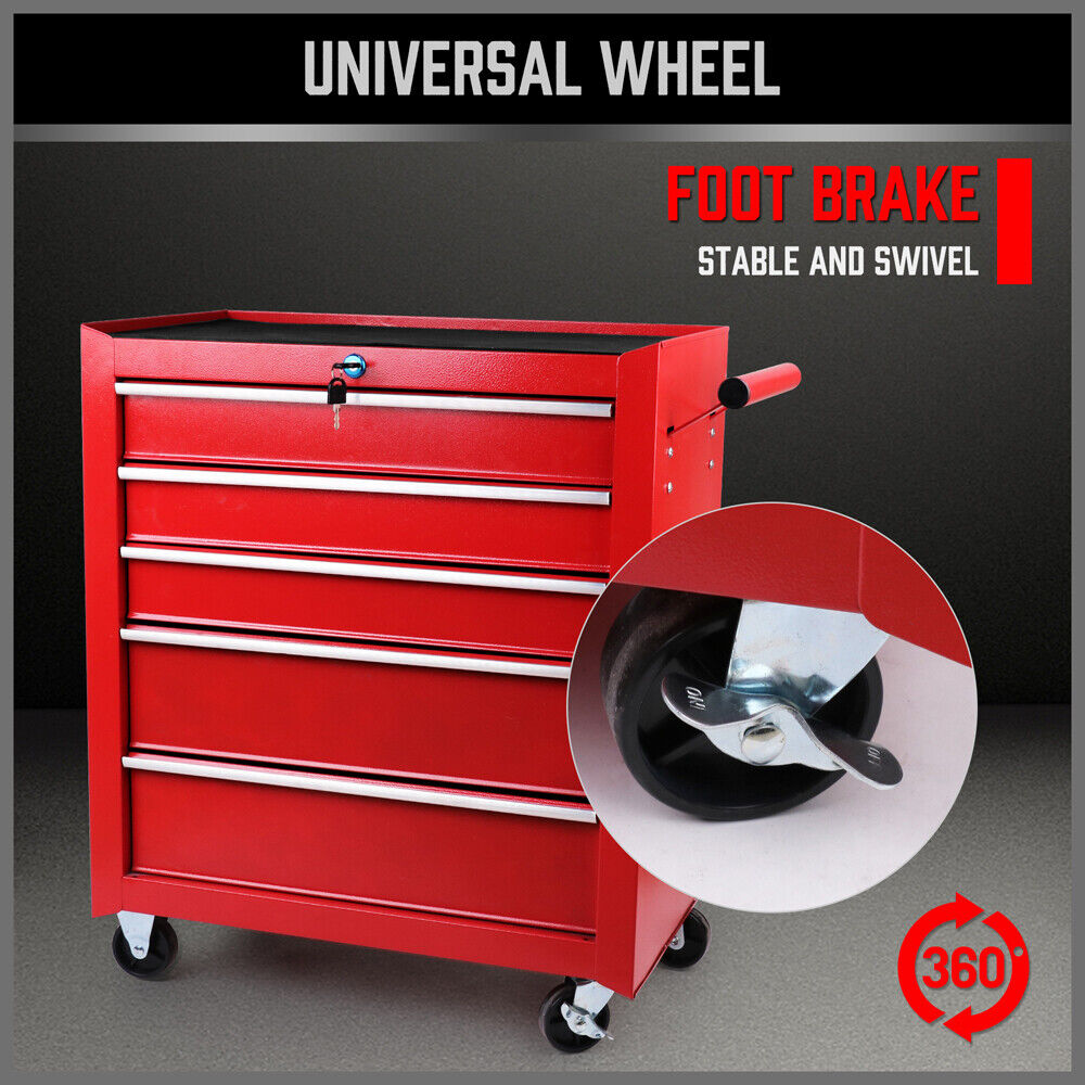 5-Drawer Tool Storage Trolley Cart - Heavy Duty Garage Cabinet Organizer with Lockable Wheels