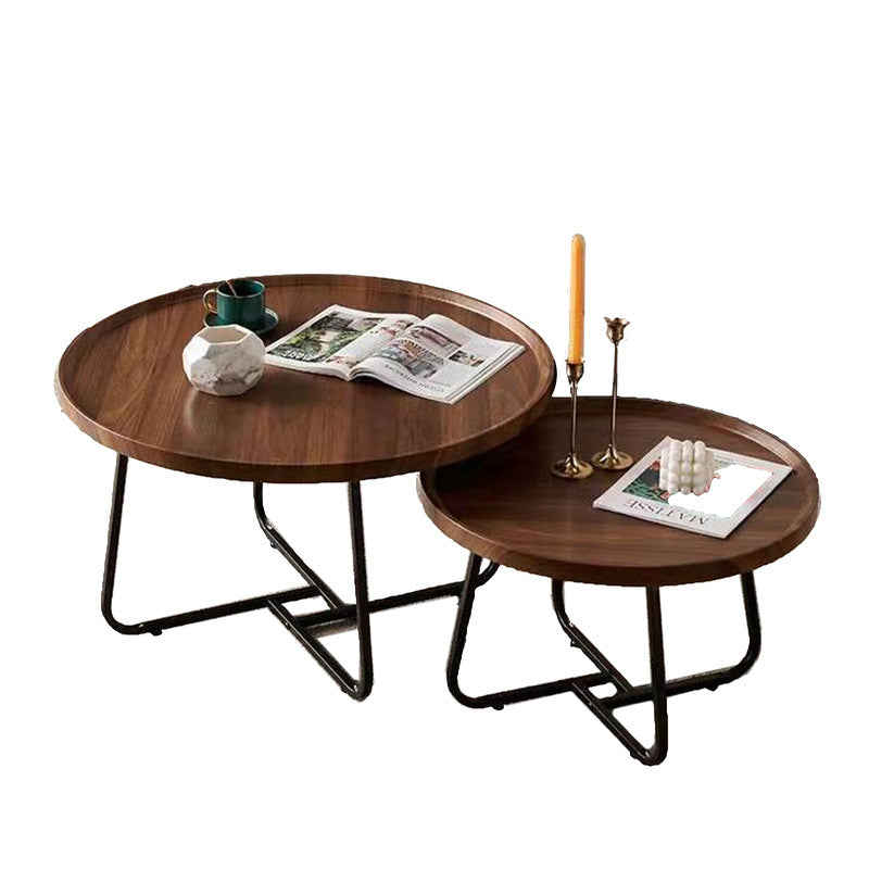 Removable Set of 2 Round Coffee Table  Walnut Nesting Side End Table Furniture